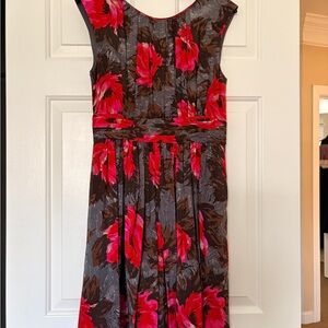Boden Red and Brown Floral Midi Dress
